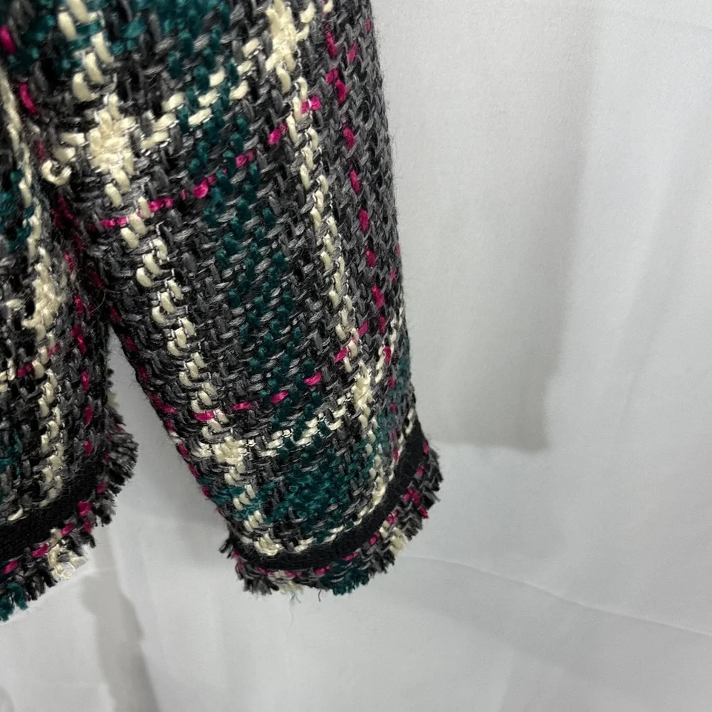 ANTHROPOLOGIE PLAID TWEED BLAZER JACKET L - Picture 8 of 11